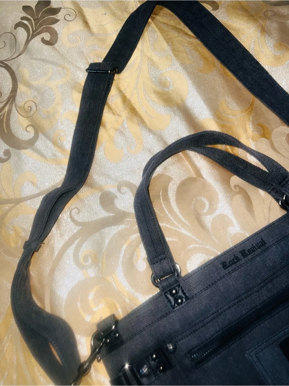 NWOT Rock Revival GRAY  Black Denim Canvas Messenger Crossbody Tote Bag